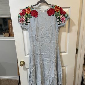 Floral Embroidered ASOS Midi Dress (Womens S-M)